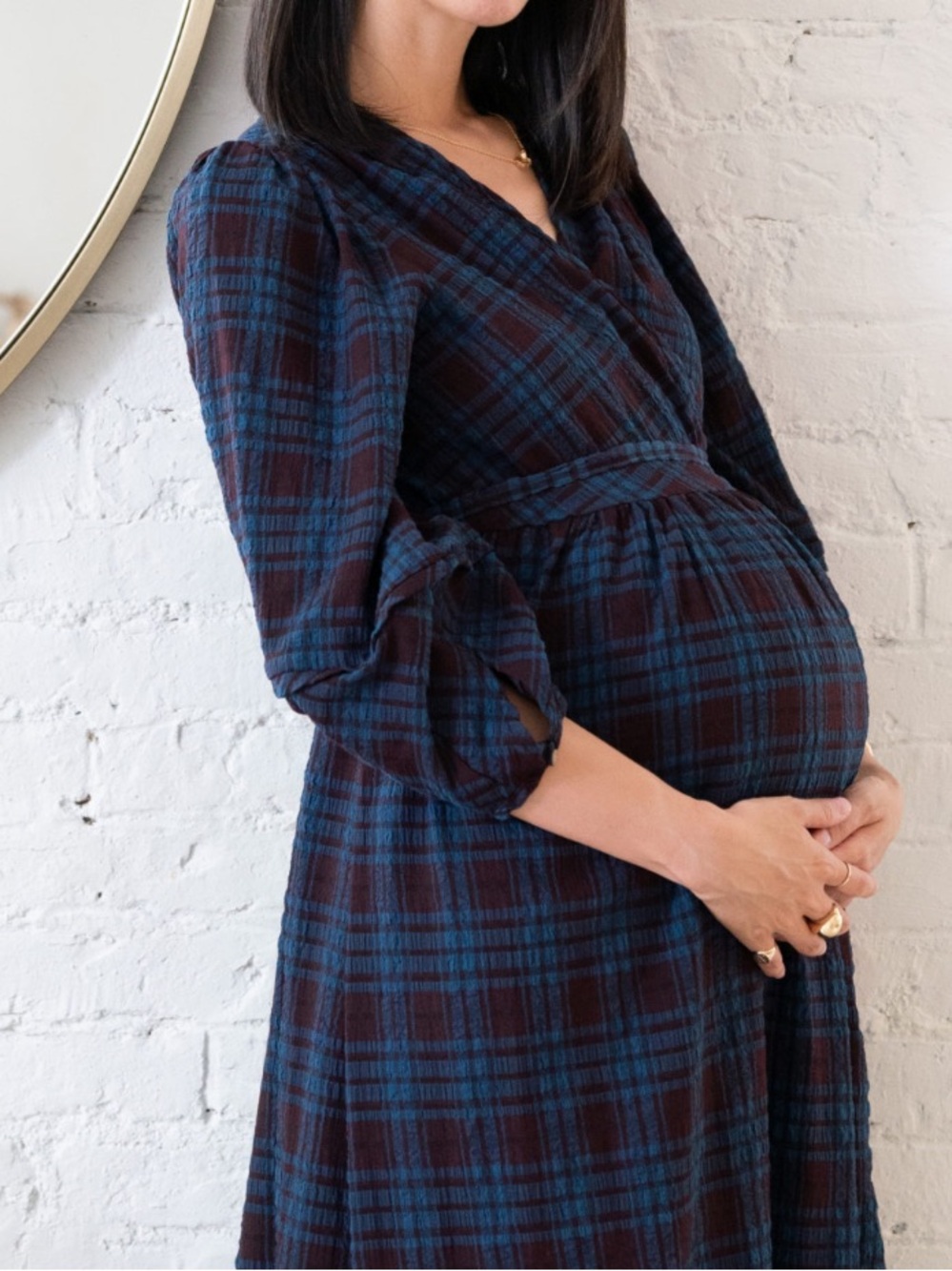 Hatch Kimia plaid maternity wrap dress